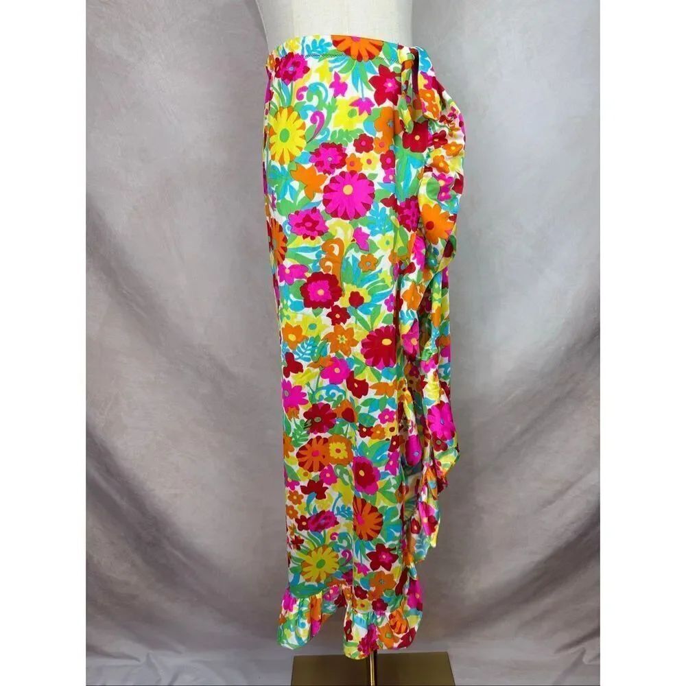 Vintage 1970s Swim Wrap Skirt Tiki Hawaiian Flower Power 32” Waist Maidenform